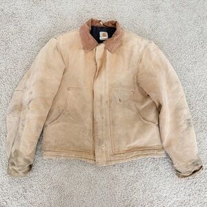 Vintage Carhartt Detroit Jacket Distressed Tan Canvas Workwear Coat 38